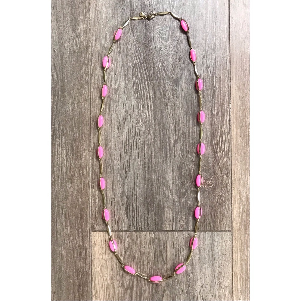 J.Crew pink bead and gold long necklace - EUC